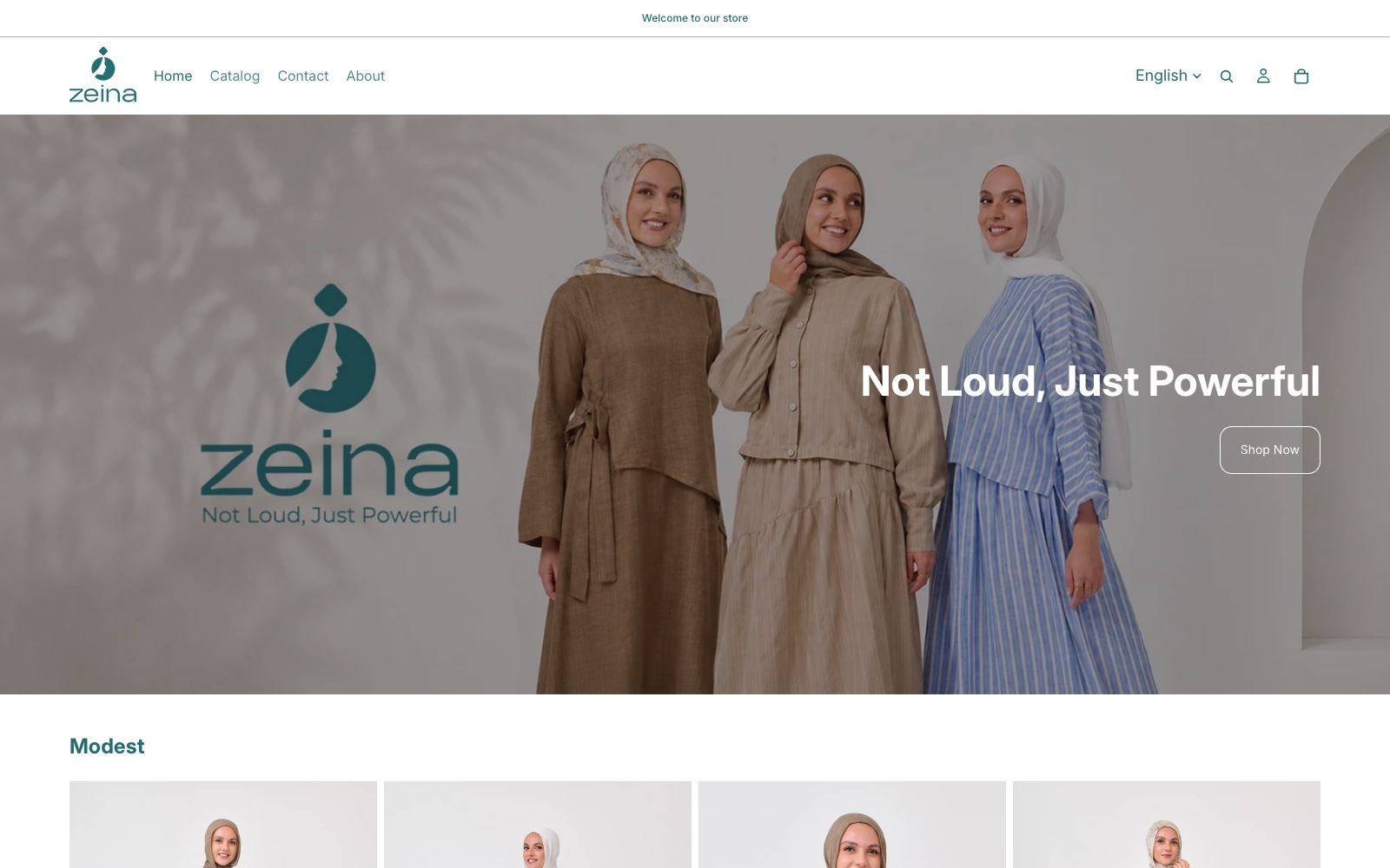 Zeina storefront homepage.
